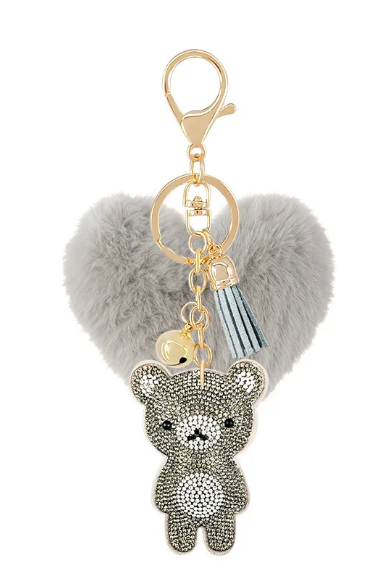 Beary Blingy Keychain - Grey